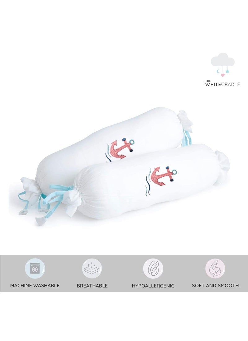 The White Cradle Cot Pillow 2 Bolsters Set with Fillers Organic Cotton Fabric Protective Comfort Softest Fiber Filling Anchor