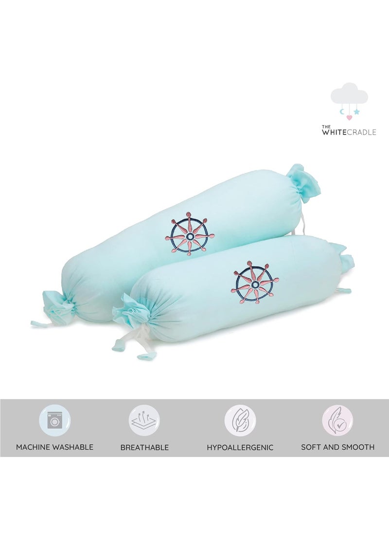 The White Cradle Cot Pillow 2 Bolsters Set with Fillers Organic Cotton Fabric Protective Comfort Softest Fiber Filling Shipwheel