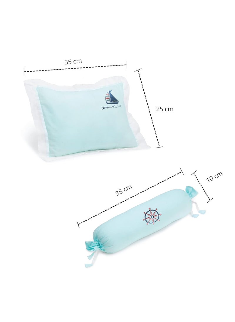 The White Cradle Cot Pillow 2 Bolsters Set with Fillers Organic Cotton Fabric Protective Comfort Softest Fiber Filling Shipwheel
