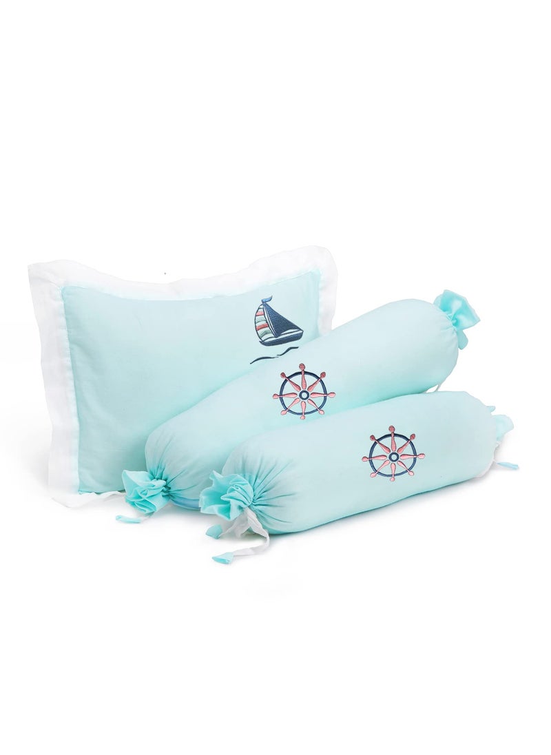 The White Cradle Cot Pillow 2 Bolsters Set with Fillers Organic Cotton Fabric Protective Comfort Softest Fiber Filling Shipwheel