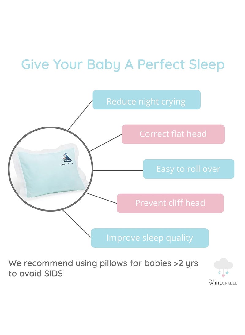 The White Cradle Cot Pillow 2 Bolsters Set with Fillers Organic Cotton Fabric Protective Comfort Softest Fiber Filling Shipwheel