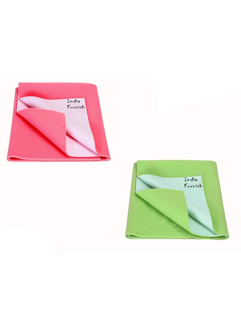 India Furnish Waterproof Baby Care Dry Sheet Bed Protector Green Pink Medium 100cm X 70cm Pack of 2