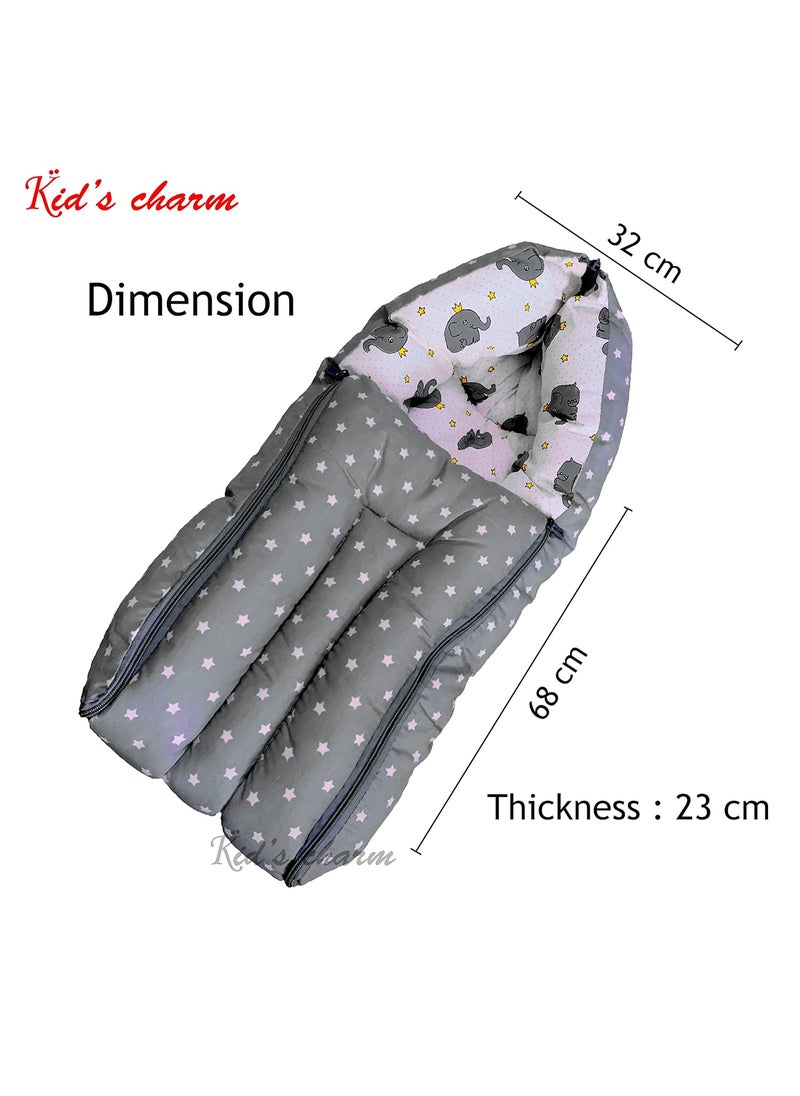 Kids Charm Elephant 4 PCS Combo Set 3 in 1 Babys Carry Bed5 in 1 Babys Feeding Pillow with Safety Belt2 in 1 Babys Cotton with Mosquito Net2 in 1 Babys Sleeping Bed for 48 Months Grey