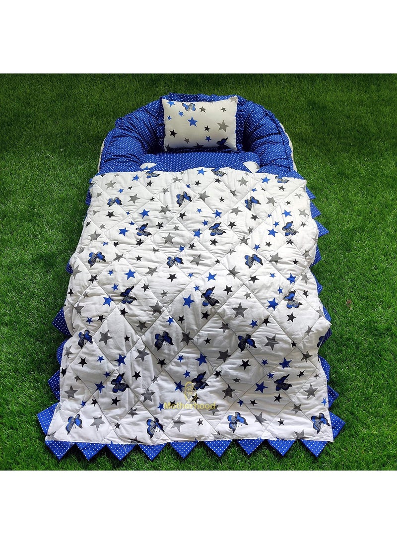 MOTHERHOOD Baby Nest Bed with 3 pc Baby Pillow and 1 Large Baby Blanket Luxury UltraSoft Comfortable Baby Mattress Bed Sleeper Bedding Set coSleeper for Newborn to Toddlers Blue