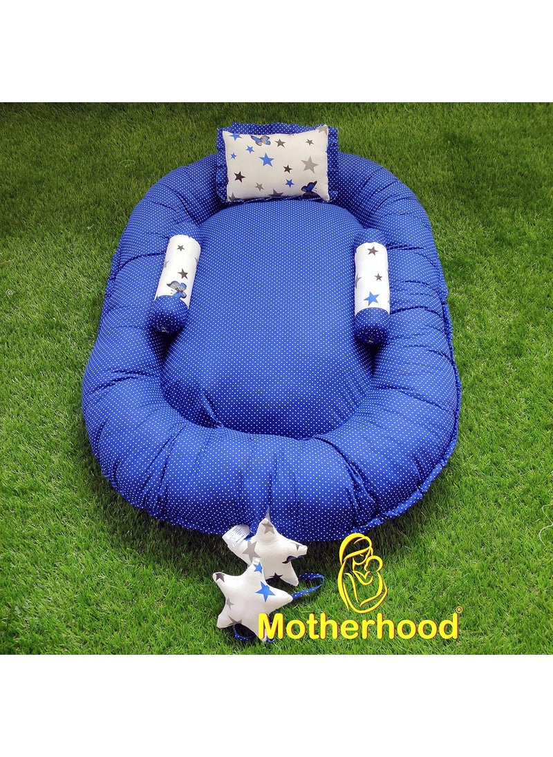 MOTHERHOOD Baby Nest Bed with 3 pc Baby Pillow and 1 Large Baby Blanket Luxury UltraSoft Comfortable Baby Mattress Bed Sleeper Bedding Set coSleeper for Newborn to Toddlers Blue