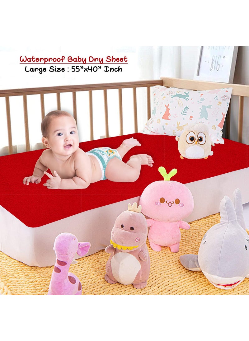 Dream King Waterproof Quick Dry Sheet for Baby Bed Pad AntiPiling Fleece Extra Absorbent Washable Matress Protector Baby Bed Protector Size Large 140X100 Cm Red
