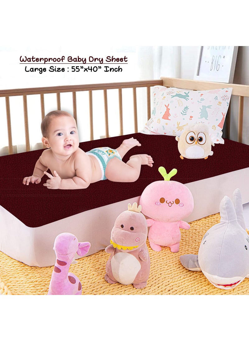 Dream King Waterproof Quick Dry Sheet for Baby Bed Pad AntiPiling Fleece Extra Absorbent Washable Matress Protector Baby Bed Protector Size Large 140X100 Cm Maroon