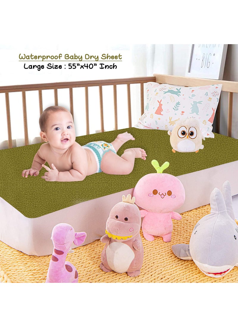 Dream King Waterproof Quick Dry Sheet for Baby Bed Pad AntiPiling Fleece Extra Absorbent Washable Matress Protector Baby Bed Protector Size Large 140X100 Cm Golden Green