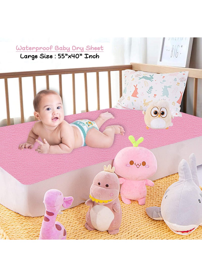 Dream King Waterproof Quick Dry Sheet for Baby Bed Pad AntiPiling Fleece Extra Absorbent Washable Matress Protector Baby Bed Protector Size Large 140X100 Cm Baby Pink