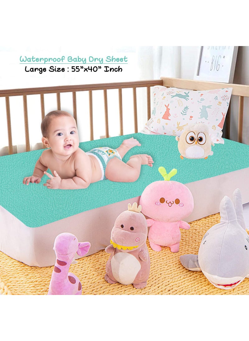 Dream King Waterproof Quick Dry Sheet for Baby Bed Pad AntiPiling Fleece Extra Absorbent Washable Matress Protector Baby Bed Protector Size Large 140X100 Cm Sea Green