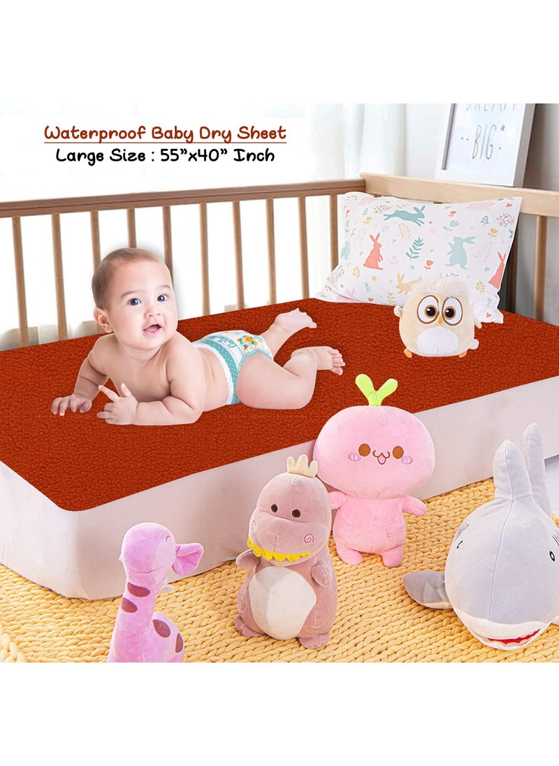 Dream King Waterproof Quick Dry Sheet for Baby Bed Pad AntiPiling Fleece Extra Absorbent Washable Matress Protector Baby Bed Protector Size Large 140X100 Cm Rust