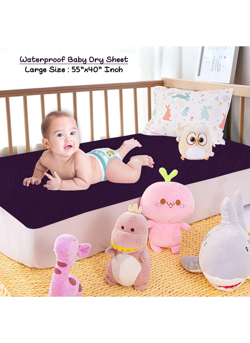 Dream King Waterproof Quick Dry Sheet for Baby Bed Pad AntiPiling Fleece Extra Absorbent Washable Matress Protector Baby Bed Protector Size Large 140X100 Cm Plum