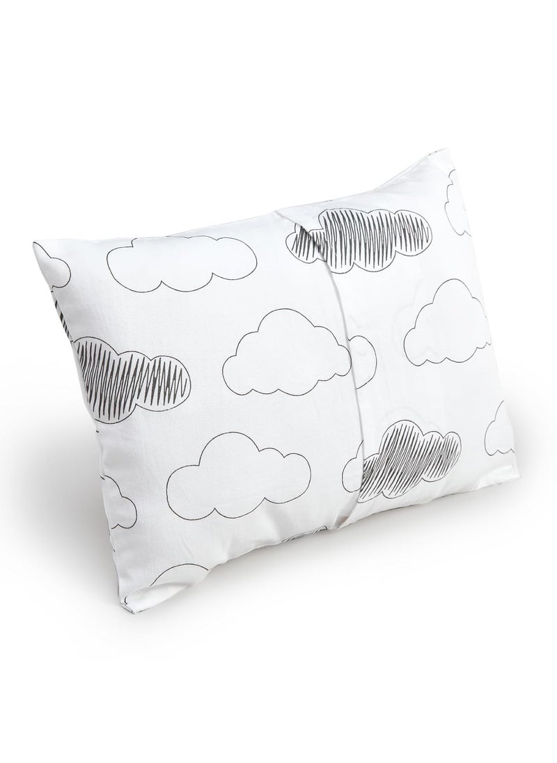 The White Cradle Cot Pillow 2 Bolsters Set with Fillers Organic Cotton Fabric Softest Fiber Filling Protective Comfort Grey Clouds