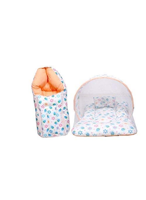 Toddylon Baby Bed New Born Baby Bedding Set Combo of Baby Mattress with Mosquito Net Sleeping Bags Cotton Beds Carry Bag Unisex Infants 06 Months 2PCS Set