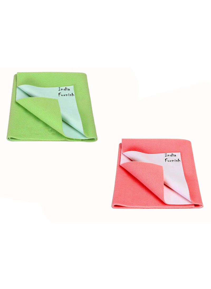 India Furnish Waterproof Baby Care Dry Sheet Bed Protector Coral Pink Green Xtra Large 200cm X 140cm Pack of 2