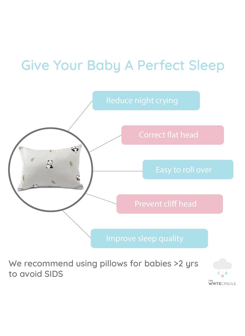 The White Cradle Cot Pillow 2 Bolsters Set with Fillers Organic Cotton Fabric Softest Fiber Filling Protective Comfort Grey Panda