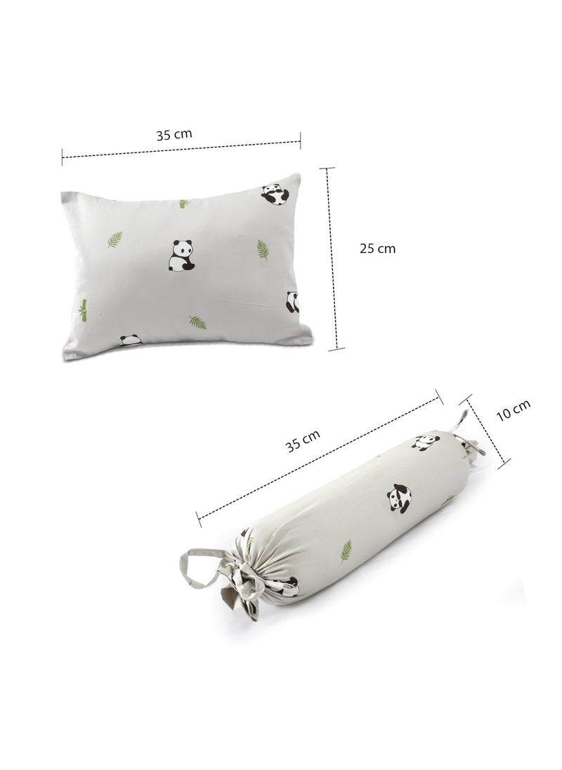 The White Cradle Cot Pillow 2 Bolsters Set with Fillers Organic Cotton Fabric Softest Fiber Filling Protective Comfort Grey Panda