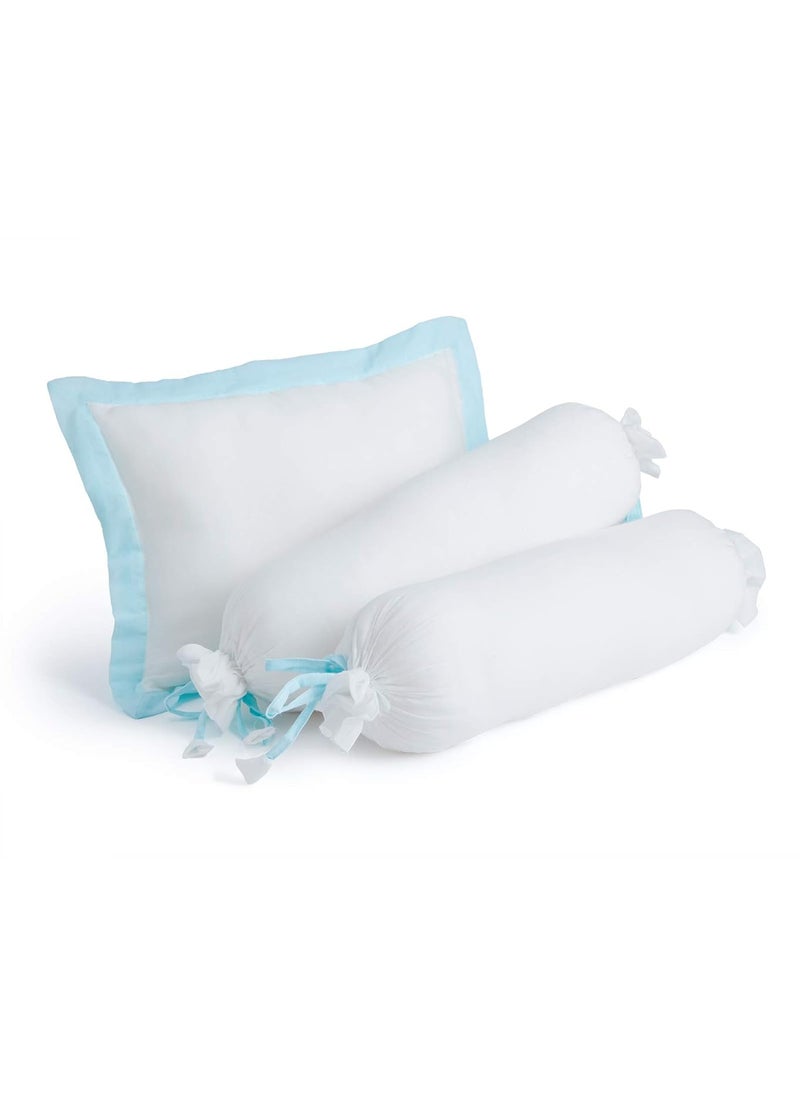 The White Cradle Cot Pillow 2 Bolsters Set with Fillers Organic Cotton Fabric Protective Comfort Softest Fiber Filling White