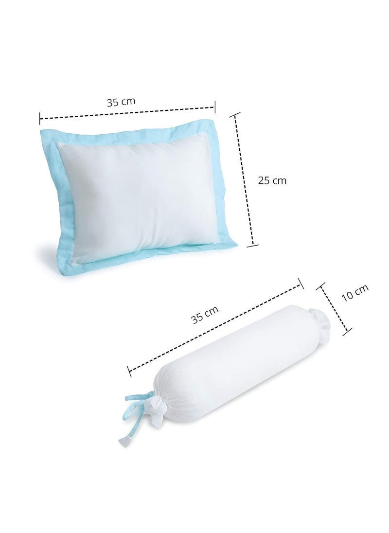 The White Cradle Cot Pillow 2 Bolsters Set with Fillers Organic Cotton Fabric Protective Comfort Softest Fiber Filling White