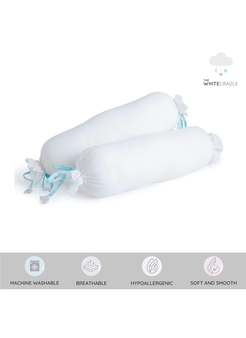 The White Cradle Cot Pillow 2 Bolsters Set with Fillers Organic Cotton Fabric Protective Comfort Softest Fiber Filling White