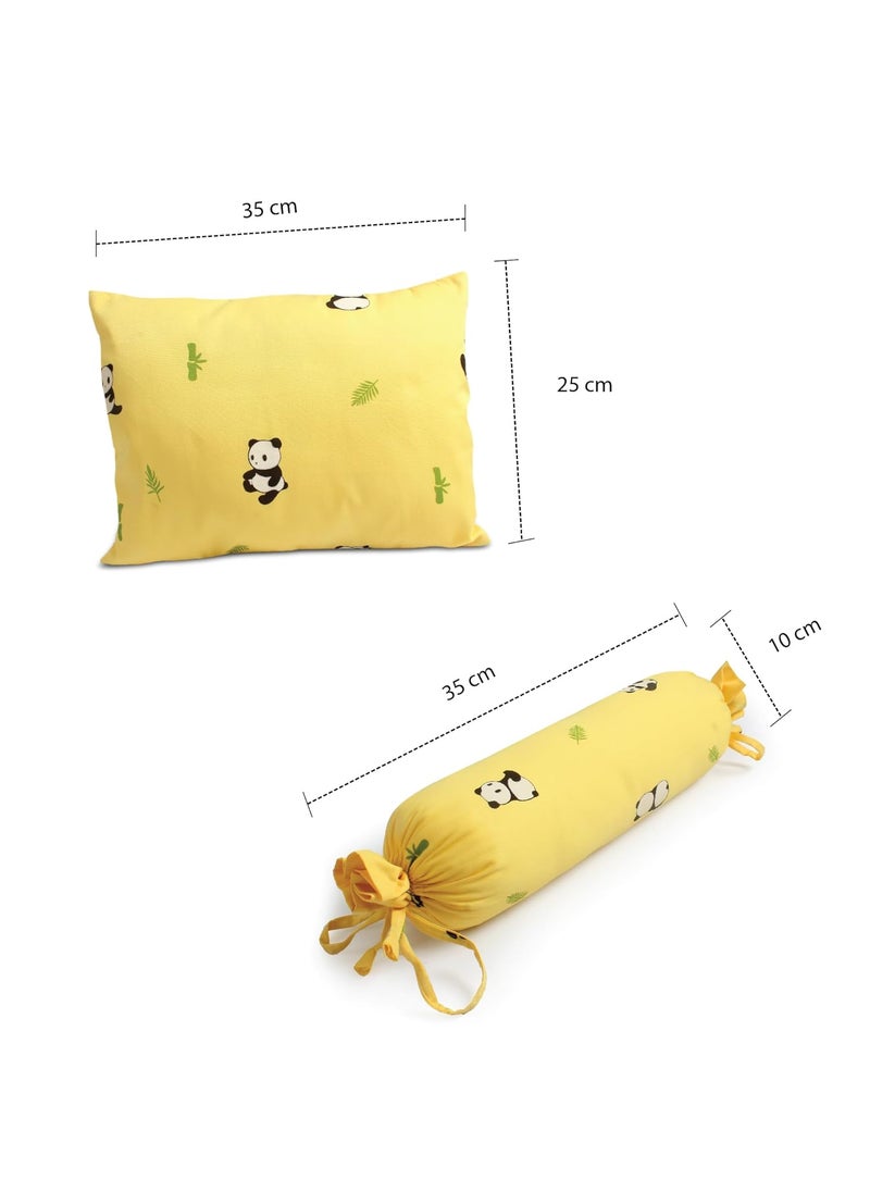 The White Cradle Cot Pillow 2 Bolsters Set with Fillers Organic Cotton Fabric Softest Fiber Filling Protective Comfort Yellow Panda