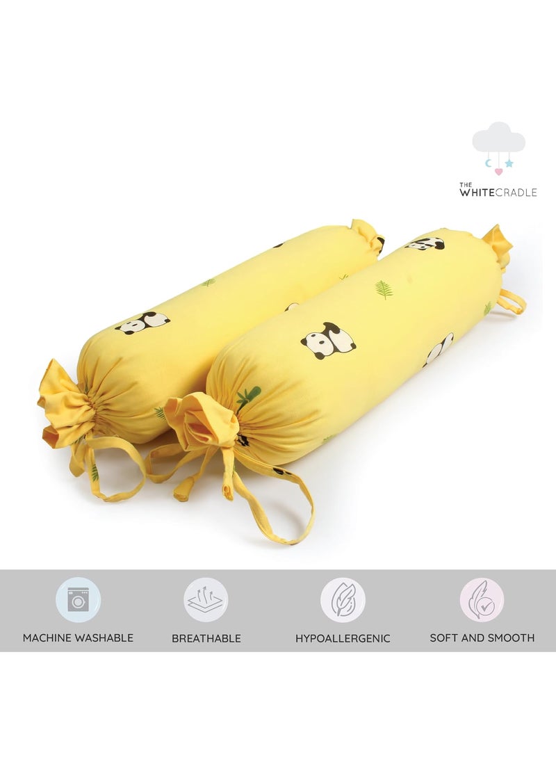 The White Cradle Cot Pillow 2 Bolsters Set with Fillers Organic Cotton Fabric Softest Fiber Filling Protective Comfort Yellow Panda