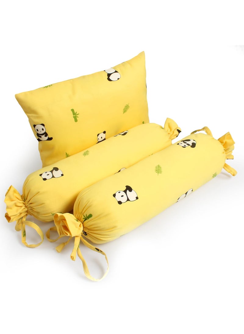 The White Cradle Cot Pillow 2 Bolsters Set with Fillers Organic Cotton Fabric Softest Fiber Filling Protective Comfort Yellow Panda