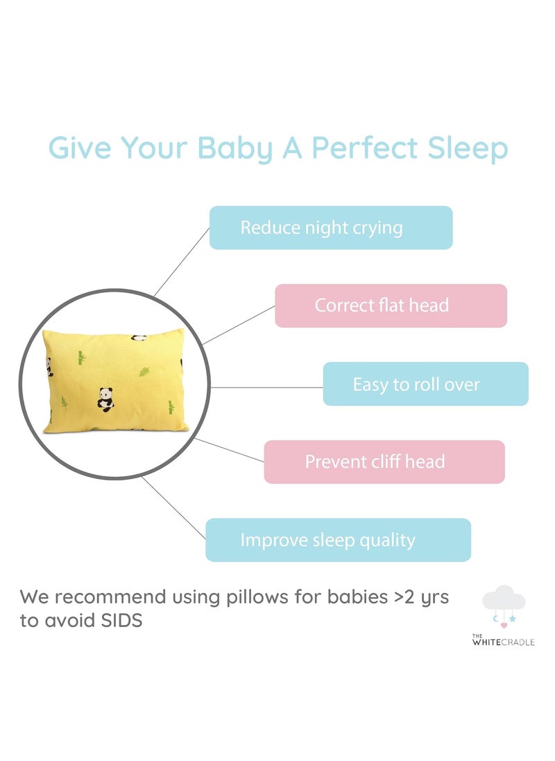 The White Cradle Cot Pillow 2 Bolsters Set with Fillers Organic Cotton Fabric Softest Fiber Filling Protective Comfort Yellow Panda