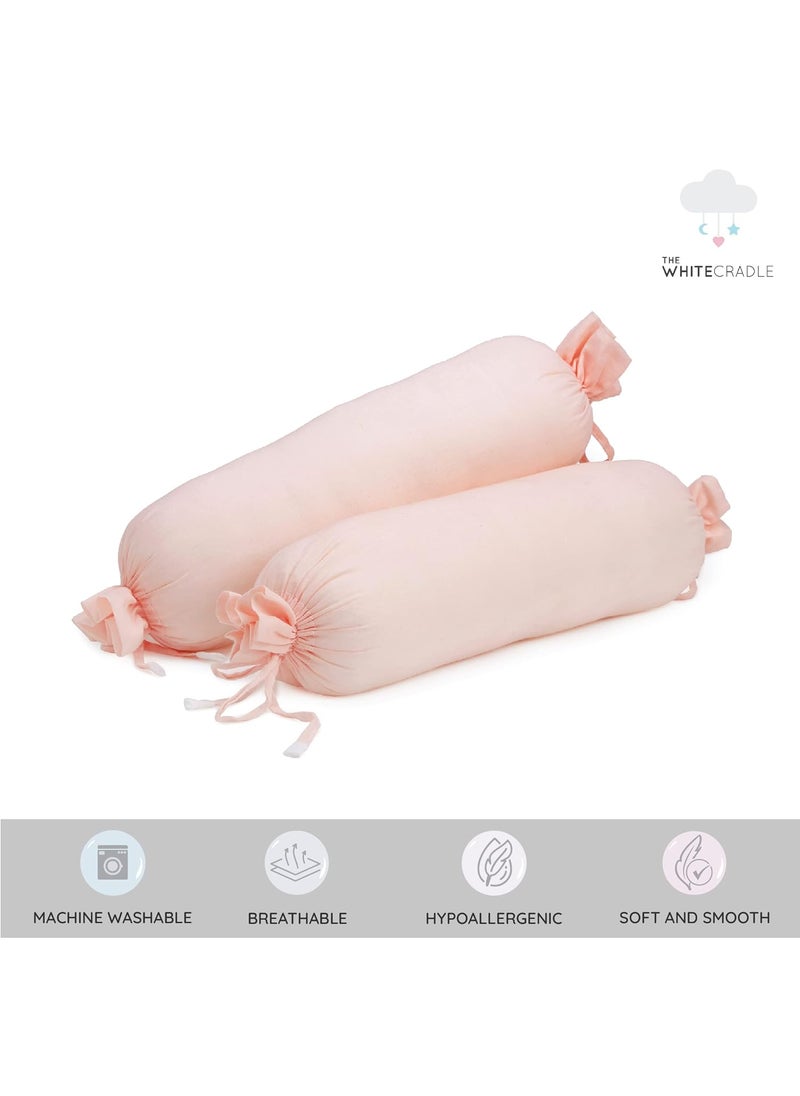 The White Cradle Cot Pillow 2 Bolsters Set with Fillers Organic Cotton Fabric Protective Comfort Softest Fiber Filling Solid Pink