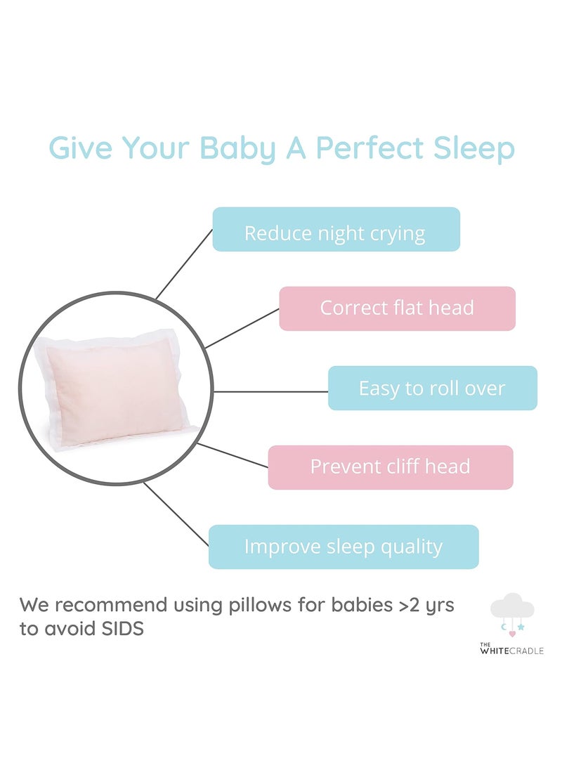 The White Cradle Cot Pillow 2 Bolsters Set with Fillers Organic Cotton Fabric Protective Comfort Softest Fiber Filling Solid Pink