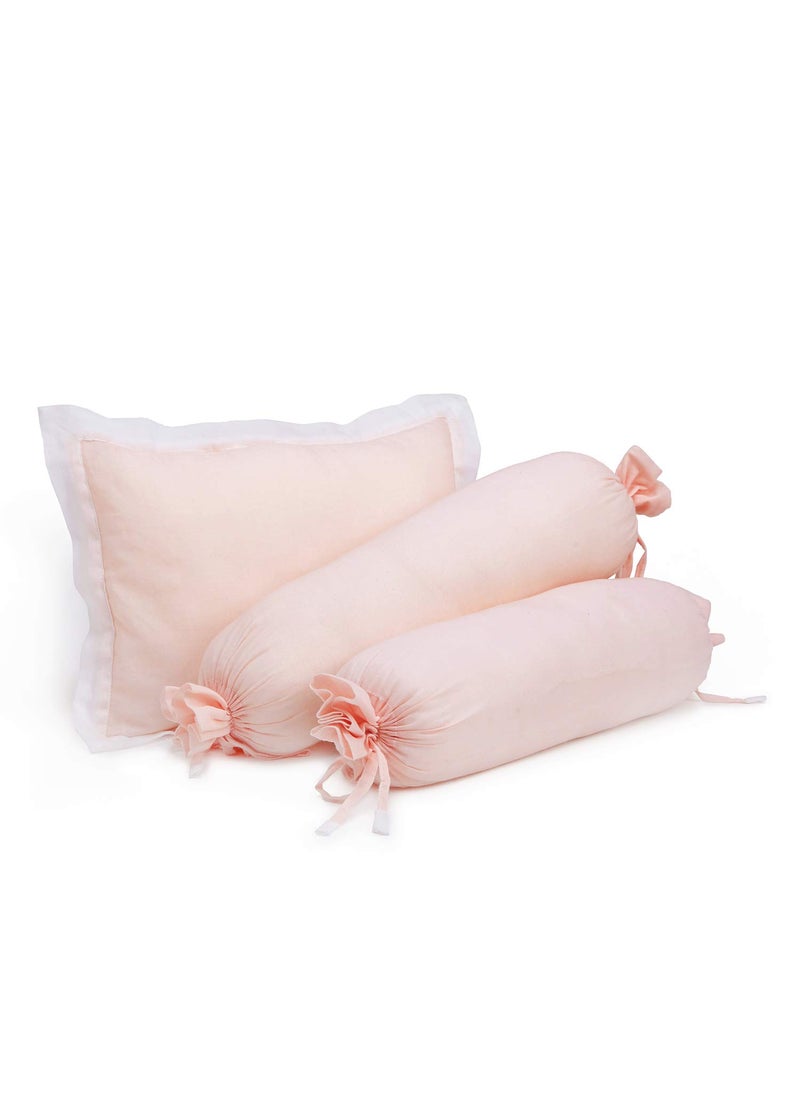The White Cradle Cot Pillow 2 Bolsters Set with Fillers Organic Cotton Fabric Protective Comfort Softest Fiber Filling Solid Pink
