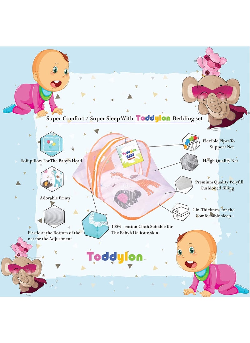 Toddylon Baby Bedding Set New Born Baby Bed Sleeping Bag Mattress Mosquito Net Insect Protector Portable Bassinet Infants Carry Bed 06 Months Orange 2PCS Set