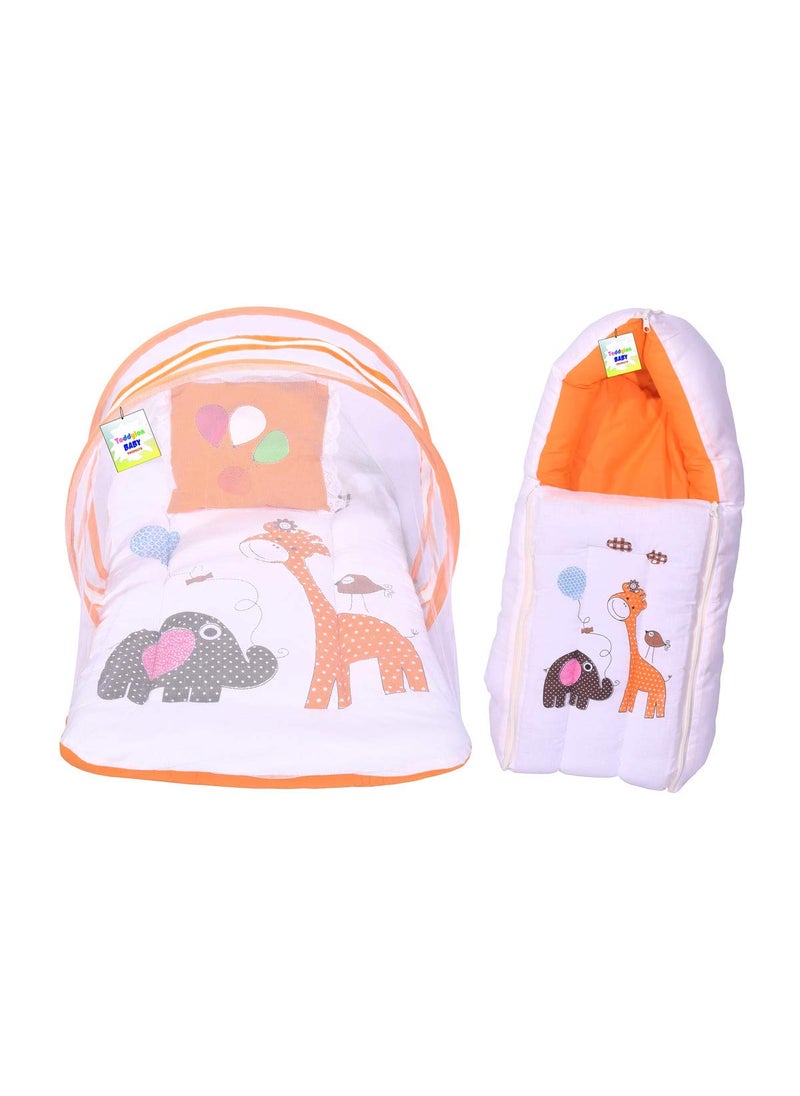 Toddylon Baby Bedding Set New Born Baby Bed Sleeping Bag Mattress Mosquito Net Insect Protector Portable Bassinet Infants Carry Bed 06 Months Orange 2PCS Set