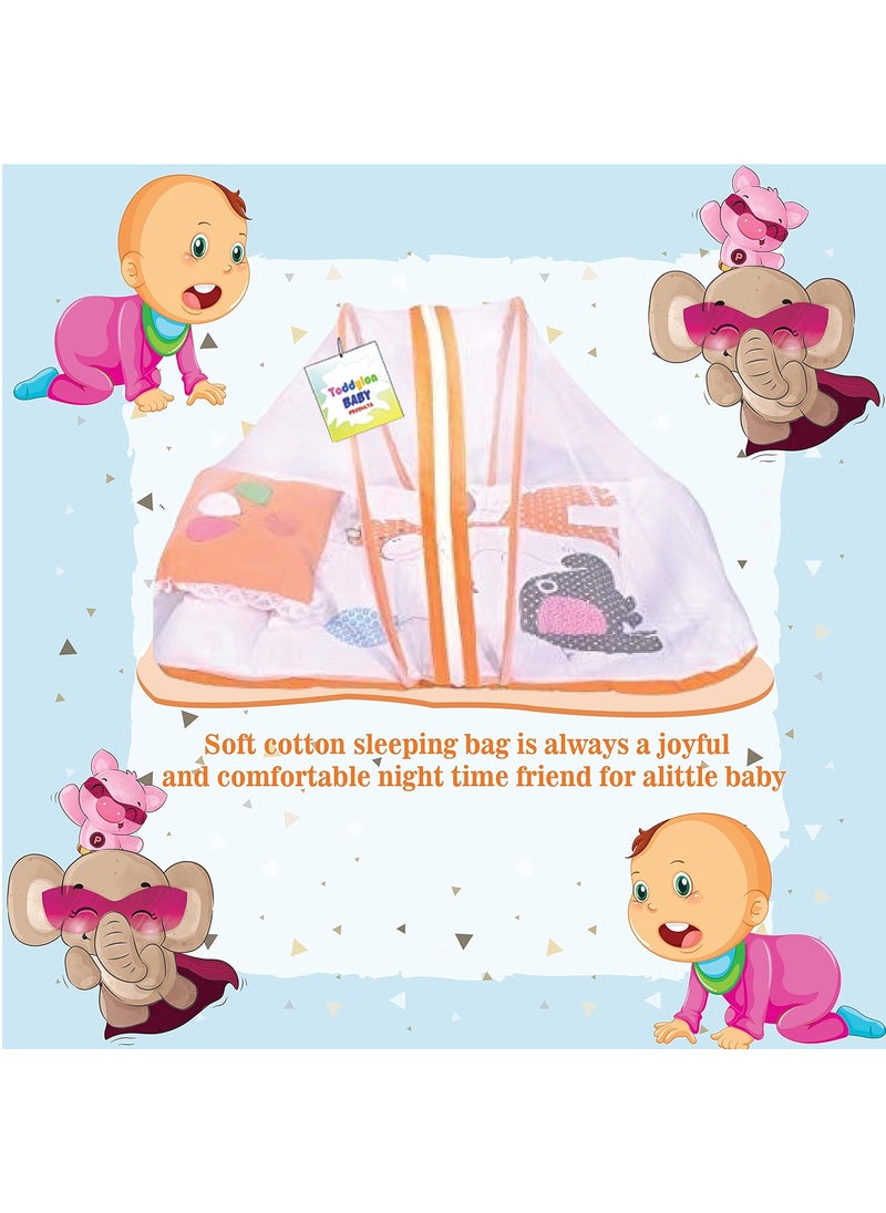 Toddylon Baby Bedding Set New Born Baby Bed Sleeping Bag Mattress Mosquito Net Insect Protector Portable Bassinet Infants Carry Bed 06 Months Orange 2PCS Set