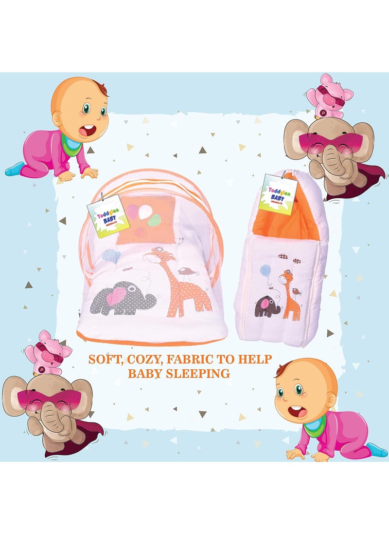Toddylon Baby Bedding Set New Born Baby Bed Sleeping Bag Mattress Mosquito Net Insect Protector Portable Bassinet Infants Carry Bed 06 Months Orange 2PCS Set