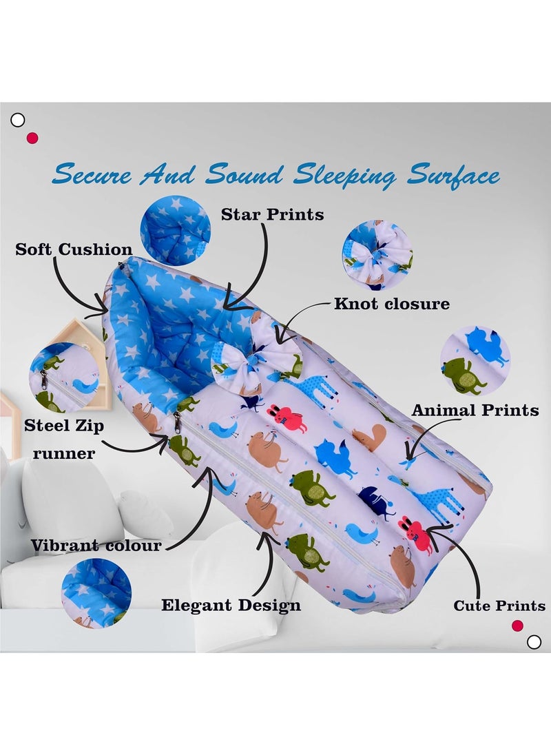 Kwitchy Baby Bedding Set Combo Play Gym Mattress with Net Gaddi Set Nappy Changing Sheets Carry Bag Blue 06 Months 4PCS Set