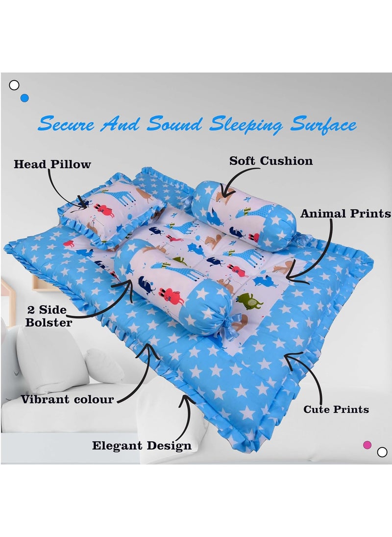 Kwitchy Baby Bedding Set Combo Play Gym Mattress with Net Gaddi Set Nappy Changing Sheets Carry Bag Blue 06 Months 4PCS Set