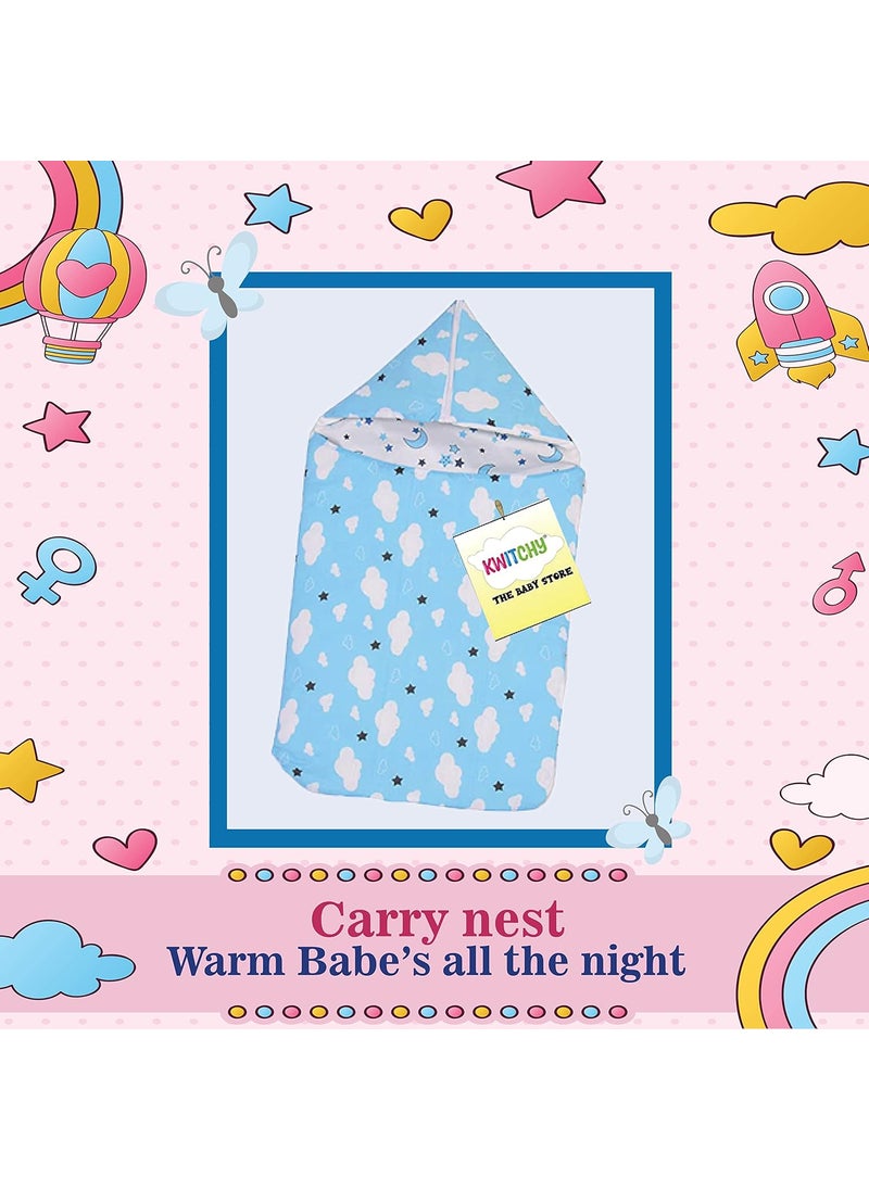 Kwitchy New Born Baby Bedding Set Luxury Cushioned Mattress with Mosquito Net Carry Nest Bag 06 Months Blue 2PCS Set