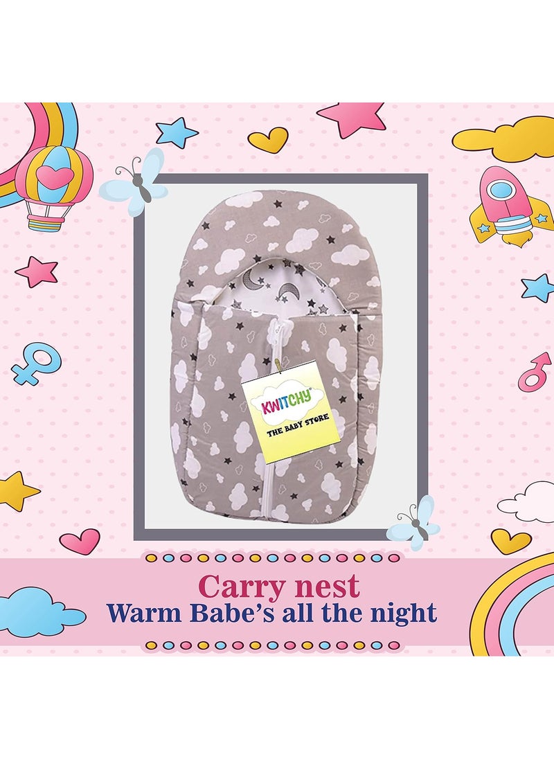 Kwitchy New Born Baby Bedding Set Luxury Cushioned Mattress with Mosquito Net Carry Nest Bag 06 Months Grey 2PCS Set