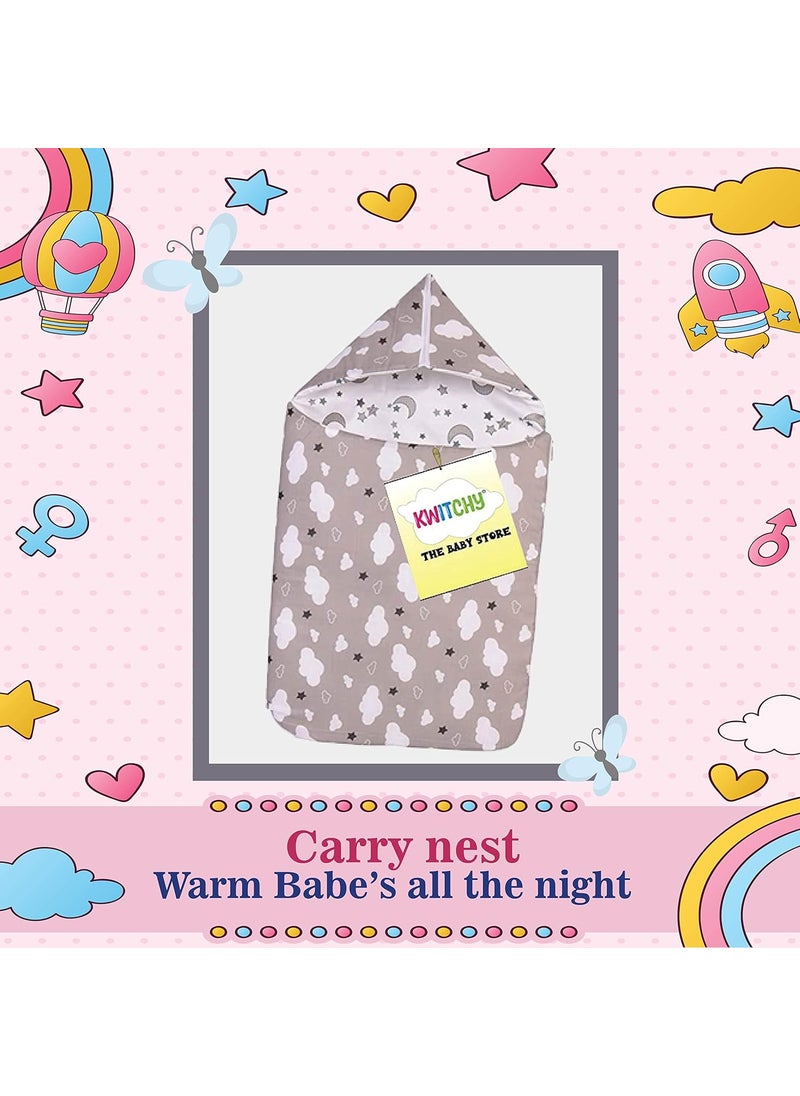 Kwitchy New Born Baby Bedding Set Luxury Cushioned Mattress with Mosquito Net Carry Nest Bag 06 Months Grey 2PCS Set