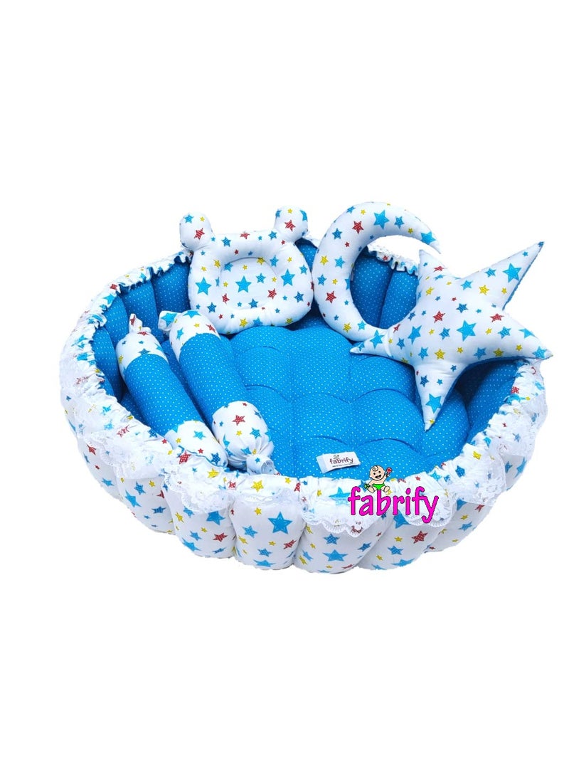Fabrify Baby Reversible Bedding Set Cum Mattress with 5 Multi Shape Pillows for Newborn to Toddlers Multi Colour
