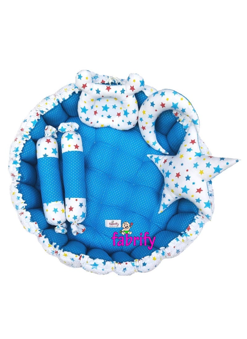 Fabrify Baby Reversible Bedding Set Cum Mattress with 5 Multi Shape Pillows for Newborn to Toddlers Multi Colour