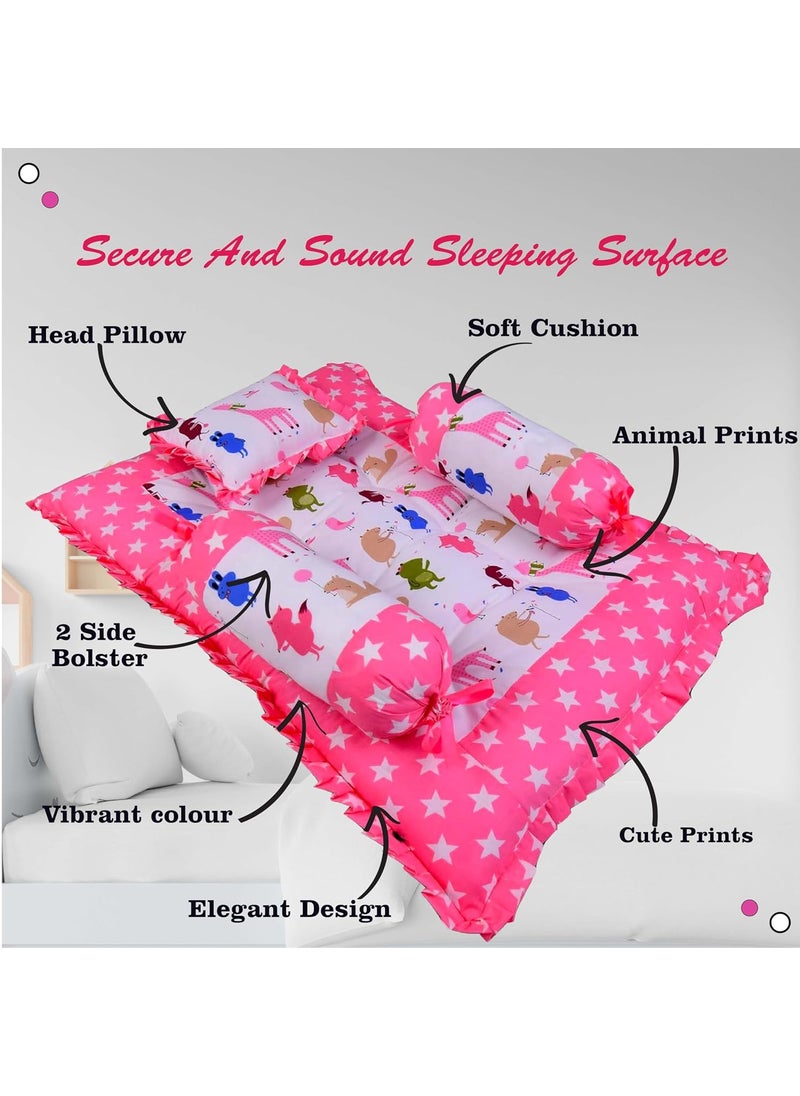 Kwitchy Baby Bedding Set Combo Play Gym Mattress with Net Gaddi Set Nappy Changing Sheets Carry Bag Pink 06 Months 4PCS Set