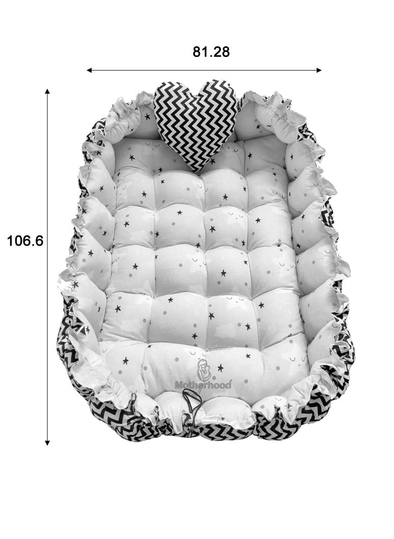 MOTHERHOOD Rectangle Baby Tub Bed Heart Baby Pillow Luxury Mattress Bedding Set coSleeper Safe Cotton Fabric with RFilled UltraSoft Comfortable for Newborn to Toddlers Sky