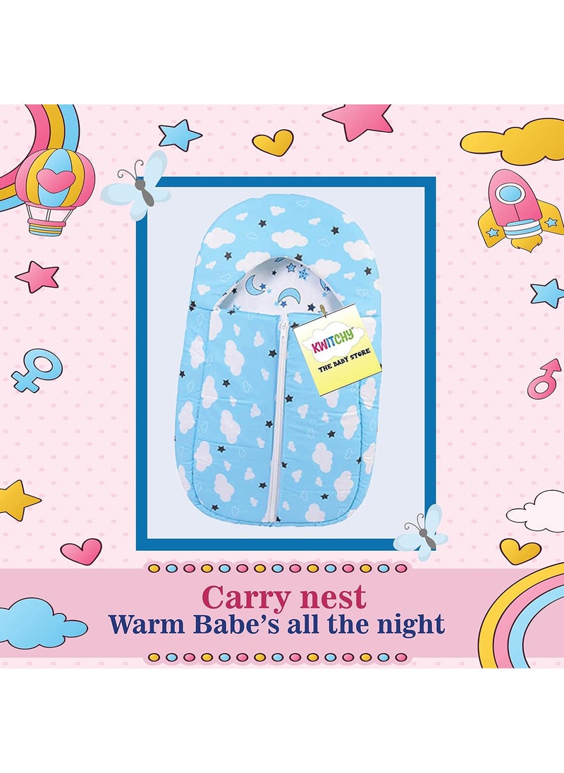Kwitchy New Born Baby Bedding Set Luxury Cushioned Mattress with Mosquito Net Carry Nest Bag 06 Months Blue 2PCS Set