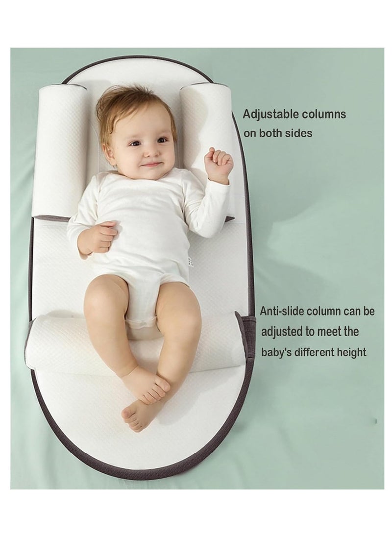Baby Lounger, Infant Travel Bed, Baby Sleeping Nest, Adjustable Nursing Crib Wedge Pillow, Anti-Reflux, 0-30° Height Adjustable, Relieves Colic & Vomiting, Side Rails (Grey)