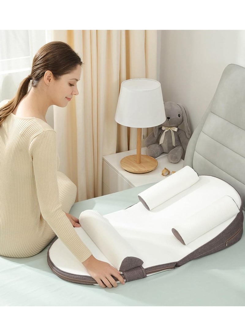 Baby Lounger, Infant Travel Bed, Baby Sleeping Nest, Adjustable Nursing Crib Wedge Pillow, Anti-Reflux, 0-30° Height Adjustable, Relieves Colic & Vomiting, Side Rails (Grey)
