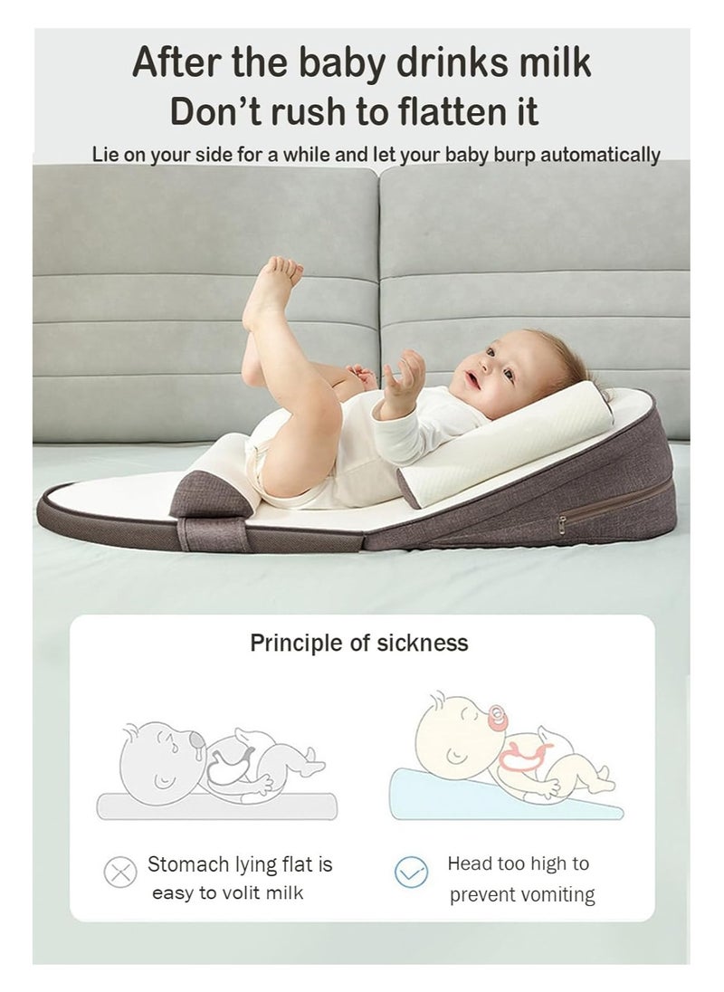 Baby Lounger, Infant Travel Bed, Baby Sleeping Nest, Adjustable Nursing Crib Wedge Pillow, Anti-Reflux, 0-30° Height Adjustable, Relieves Colic & Vomiting, Side Rails (Grey)