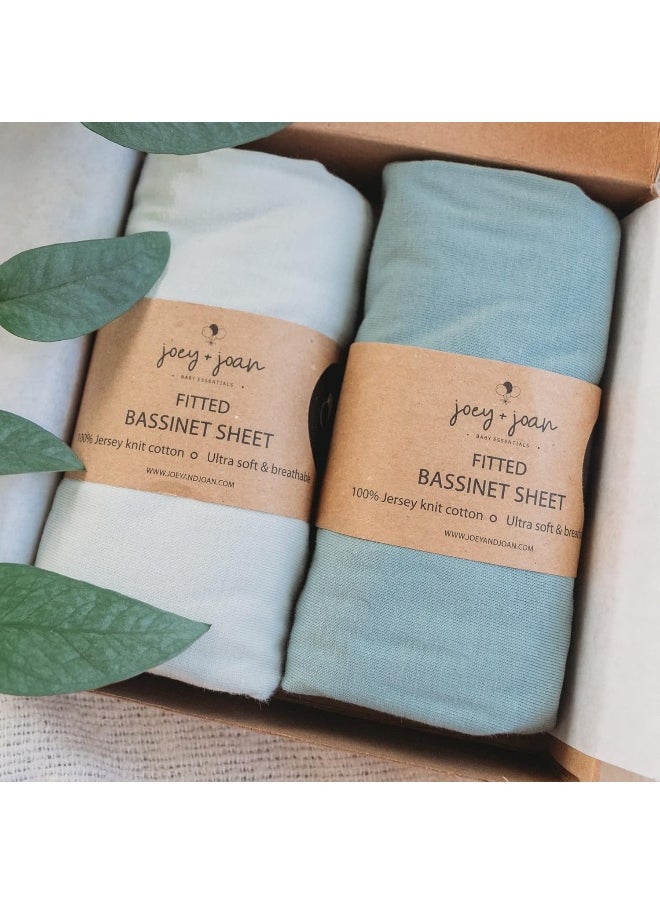 Joey + Joan Bassinet Fitted Sheets Compatible with SNOO Happiest Baby Oval Bassinet – Snuggly Soft 100% Jersey Cotton – Light Dark Sage Green – 2 Pack