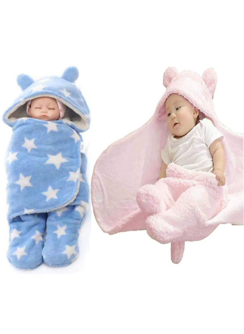 First Kick New Born Sleeping Bag Combo Pack of Super Soft Wearable Baby Wrapper Durable Polyester Cum Baby Sleeping Bag for Baby Boys Baby Girls Babies 76cm x 70cm 06 Months Pack of 2 Pink Blue